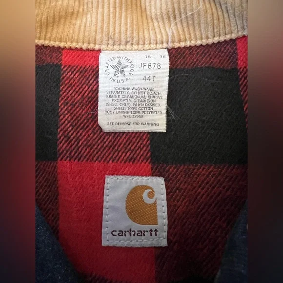 Vintage Carhartt Denim Jacket JF878 Men Buffalo Plaid Lined 100 Year USA - Picture 4 of 9